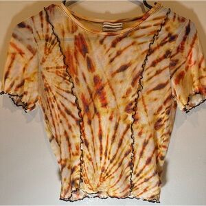 Urban Outfitters Sheer Cropped Rainbow Short Sleeved Cropped Top